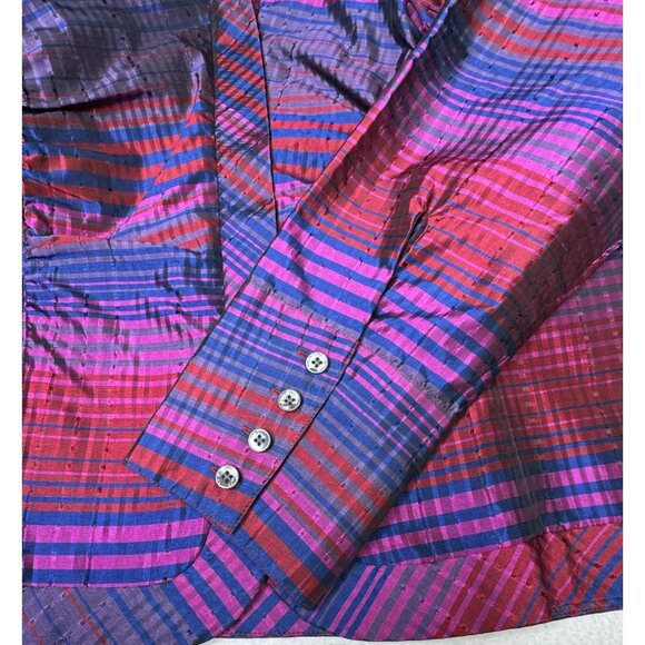 Coldwater Creek Womens Striped Silk Blend Jacket L Red Purple Blue Long Sleeve - Picture 10 of 10